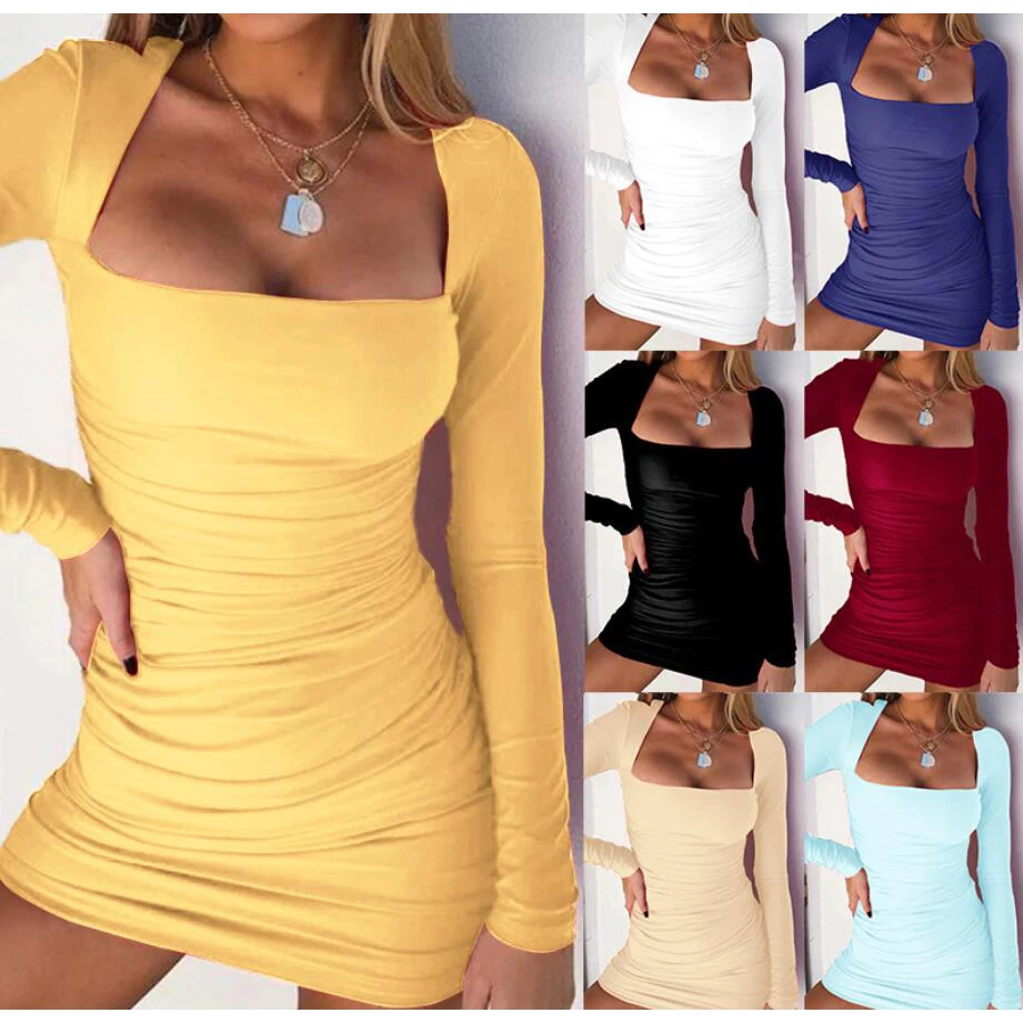 Bodycon Dresses Autumn Spring Long Sleeve Solid Color U Neck Sexy Nightclub Sheath Mini Dress 7 Colors
Bodycon Dresses Autumn Spring Long Sleeve Solid Color U Neck Sexy Nightclub Sheath Mini Dress 7 Colors