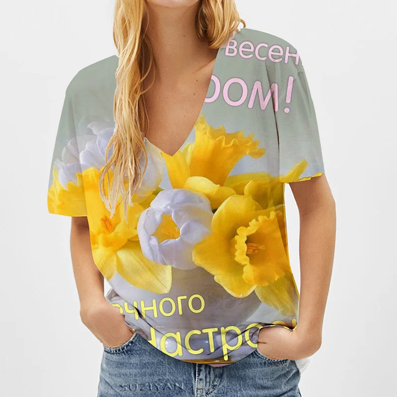 Summer Women Fashion Tops Woman T-shirt 3d Flowers Printing Custom Tshirts for Ladies V-neck Casual Aesthetic Clothes Youthful
Summer Women Fashion Tops Woman T-shirt 3d Flowers Printing Custom Tshirts for Ladies V-neck Casual Aesthetic Clothes Youthful