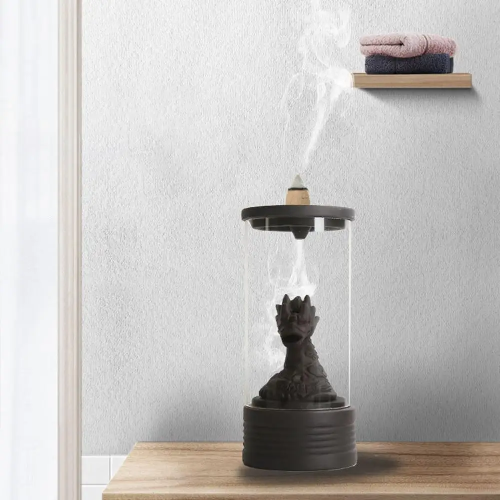 Chinese Cute Dragon Backflow Waterfall Incense Burner Holder with Acrylic Cover Home Ornament Burners | Дом и сад
