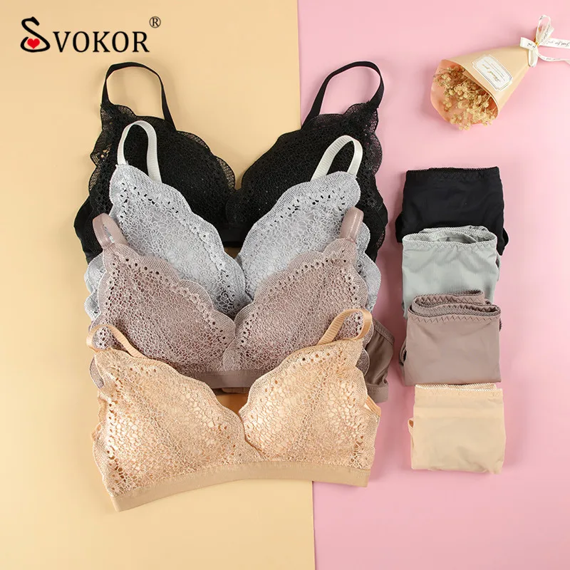 SVOKOR Lace Sexy Triangle Cup Underwear Set Wireless Gather Bra Comfortable Breathable Underwear Panties
SVOKOR Lace Sexy Triangle Cup Underwear Set Wireless Gather Bra Comfortable Breathable Underwear Panties