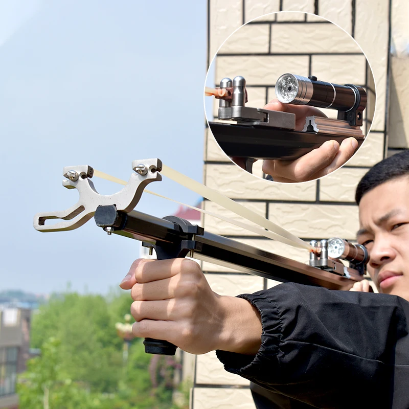 Retractable Slingshot Stainless Steel Bow Head High Power Laser Aiming Straight Rod Catapult Outdoor Hunting Shooting Slingshot