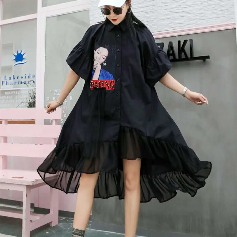 QING MO Women Mesh Patchwork Dress Women Black Irregular Lower Hem Dress Women White Turn-down Collar Mid-Calf Dress ZQY108
QING MO Women Mesh Patchwork Dress Women Black Irregular Lower Hem Dress Women White Turn-down Collar Mid-Calf Dress ZQY108