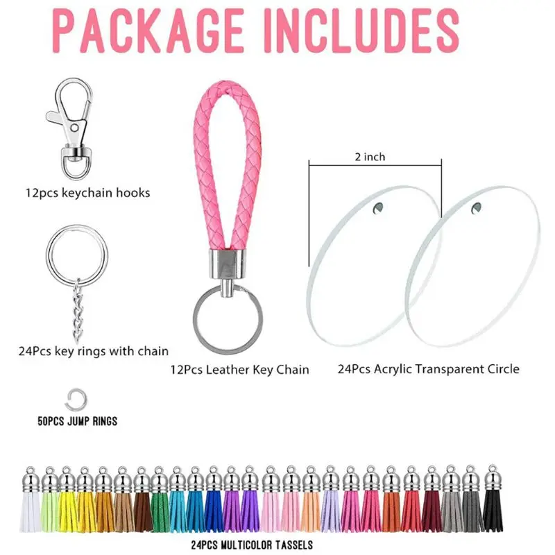 DIY Large Kit Acrylic Clear Circle Discs Key Chains Clear Round Keychain Blanks Leather Tassel Pendant Keyring Kit Accessory
DIY Large Kit Acrylic Clear Circle Discs Key Chains Clear Round Keychain Blanks Leather Tassel Pendant Keyring Kit Accessory