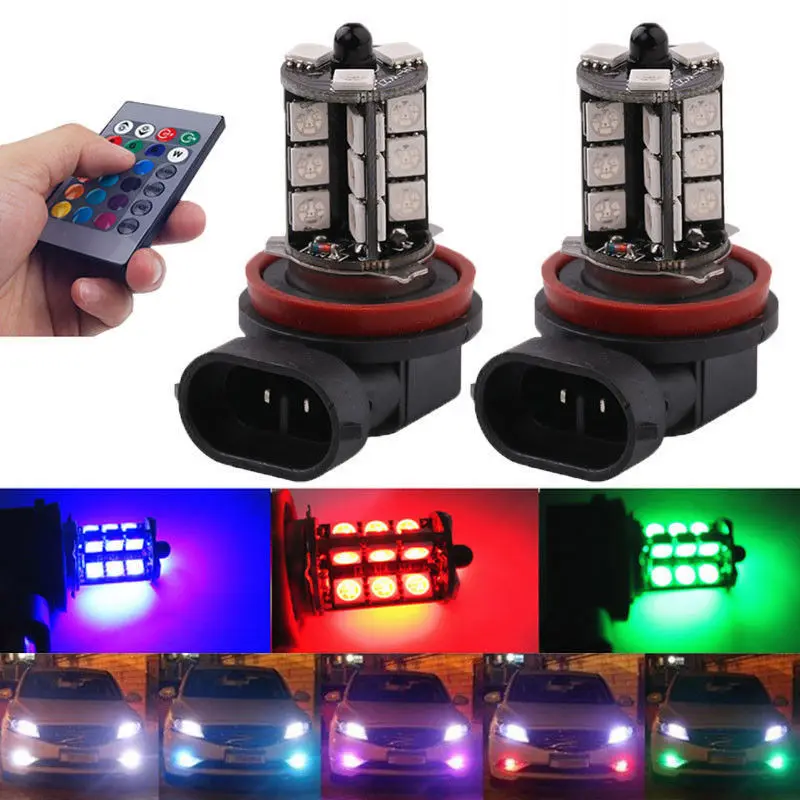 2 шт. автомобильные светодиодсветодиодный лампы H8 H9 H11 5050 27SMD RGB