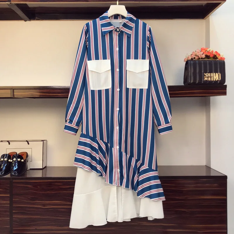 Large size stitching dress women's spring summer 2021 new loose and thin ruffled dress striped long-sleeved dress female s132
Large size stitching dress women's spring summer 2021 new loose and thin ruffled dress striped long-sleeved dress female s132