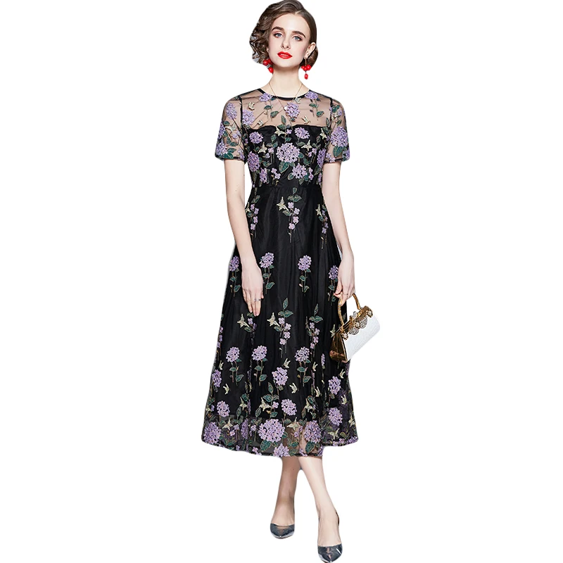 2021 New Summer Women Short Sleeve Slim Long Dress High Quality Mesh Flowers Embroidery Elegant Evening Dress
2021 New Summer Women Short Sleeve Slim Long Dress High Quality Mesh Flowers Embroidery Elegant Evening Dress