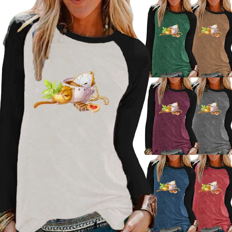 Ladies Autumn Casual Long Sleeve Tops Fashion Print Round Neck Contrasting Loose T-shirt Pullover Sweatshirt Plus Size T-shirt
Ladies Autumn Casual Long Sleeve Tops Fashion Print Round Neck Contrasting Loose T-shirt Pullover Sweatshirt Plus Size T-shirt