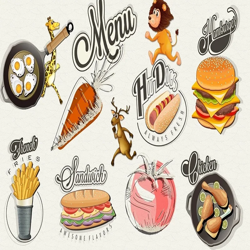 Custom large mural 3D wallpaper Cartoon animal restaurant food advertisement bedroom mural TV back wall decor deep 5D embossed
Custom large mural 3D wallpaper Cartoon animal restaurant food advertisement bedroom mural TV back wall decor deep 5D embossed