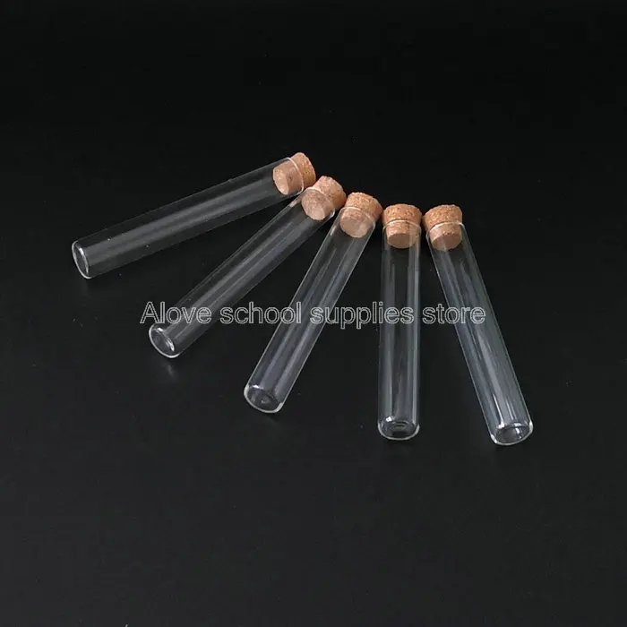 50pcs clear 12*75mm glass test tube with cork flat bottom all Size available free shipping