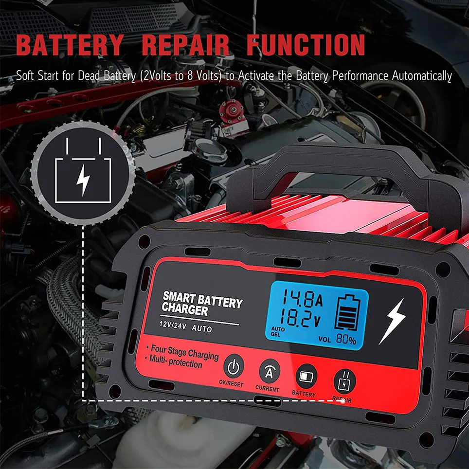 BMK car battery charger, 12V/24V 5/10/20A automatic battery intelligent maintenance charger, lead-acid battery
BMK car battery charger, 12V/24V 5/10/20A automatic battery intelligent maintenance charger, lead-acid battery