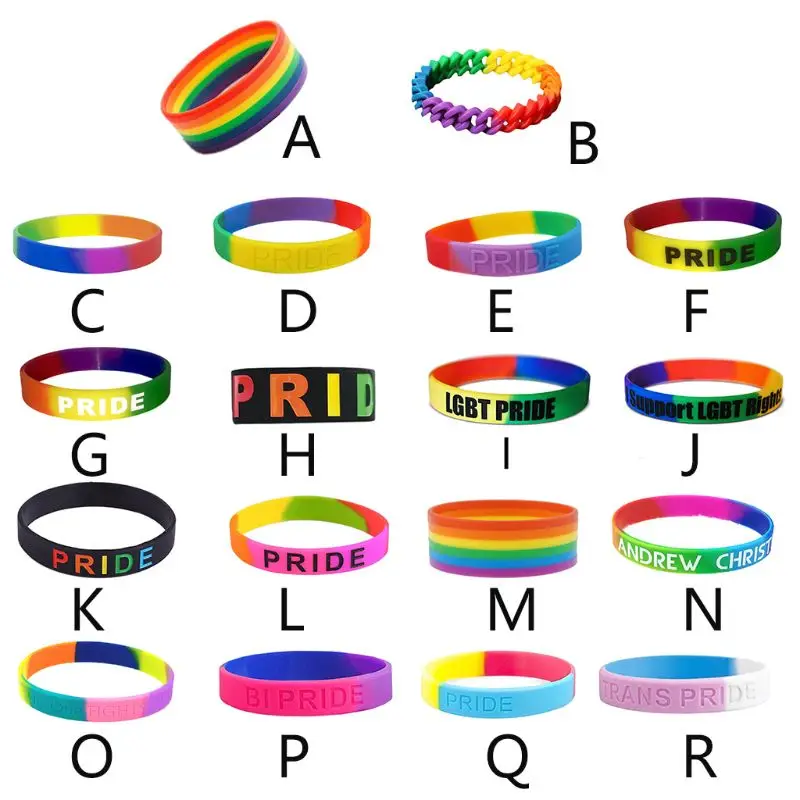 18 Types Unisex LGBT Rainbow Letters Sports Wristband Six-Color Gay Lesbian Pride Silicone Rubber Wristlet Bracelet Party Parade
18 Types Unisex LGBT Rainbow Letters Sports Wristband Six-Color Gay Lesbian Pride Silicone Rubber Wristlet Bracelet Party Parade