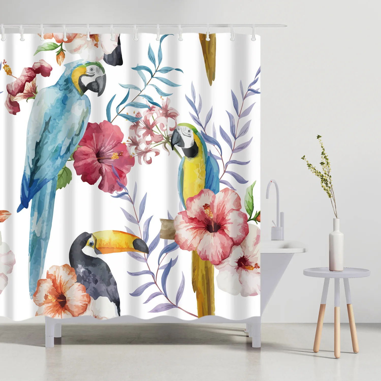 3D printing tropical plants flowers parrots green fresh windproof shower curtain bathroom home decoration
3D printing tropical plants flowers parrots green fresh windproof shower curtain bathroom home decoration