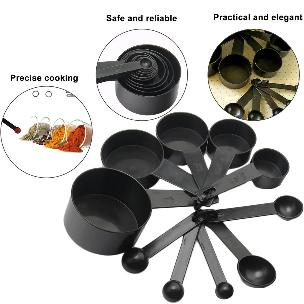 10Pcs Black Plastic Measuring Spoons Cups Set Tools For Baking Coffee Tea 1/4Sp- 1/2Sp-1Tsp-1/2Tbsp- 1Tbsp
10Pcs Black Plastic Measuring Spoons Cups Set Tools For Baking Coffee Tea 1/4Sp- 1/2Sp-1Tsp-1/2Tbsp- 1Tbsp