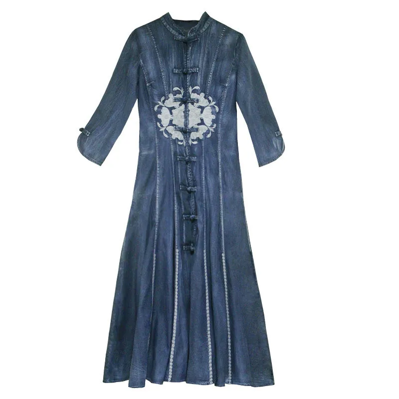 Dress Women 2021 Spring Long Sleeve Retro Chinese Style Maxi Dresses Slim Embroidery Denim Dress Elegant Woman Clothing Vestidos
Dress Women 2021 Spring Long Sleeve Retro Chinese Style Maxi Dresses Slim Embroidery Denim Dress Elegant Woman Clothing Vestidos