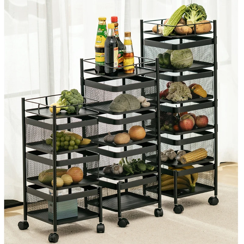 

Storage Rack Organizer Kitchen Trolley Cabinet Multi-Layer Pot Shelf Fruit and Vegetable Rotatable Basket Kitchen Accessries