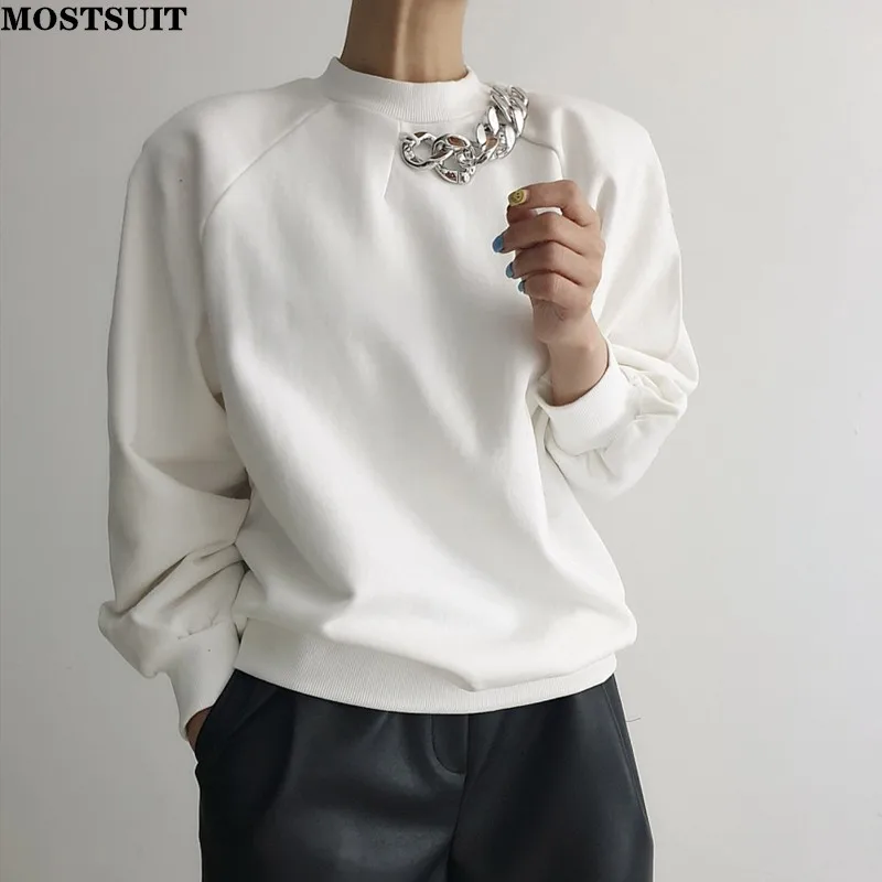 Chain Patchwork Women Sweatshirt Pullover Women Solid Loose Full Sleeve O-neck Tops Spring Autumn Fashion Korean Ladies Pullover
Chain Patchwork Women Sweatshirt Pullover Women Solid Loose Full Sleeve O-neck Tops Spring Autumn Fashion Korean Ladies Pullover
