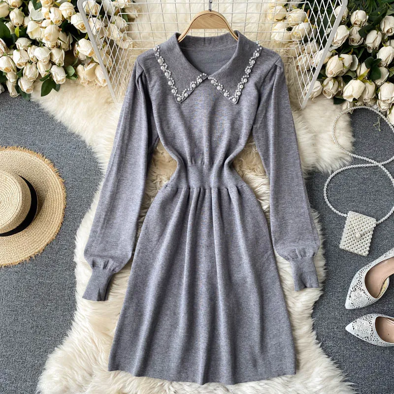 Женское трикотажное мини-платье, однотонное черное/бежевое/серое облегающее платье с отложным воротником и бисером, Осень-зима 2020
Женское трикотажное мини-платье, однотонное черное/бежевое/серое облегающее платье с отложным воротником и бисером, Осень-зима 2020