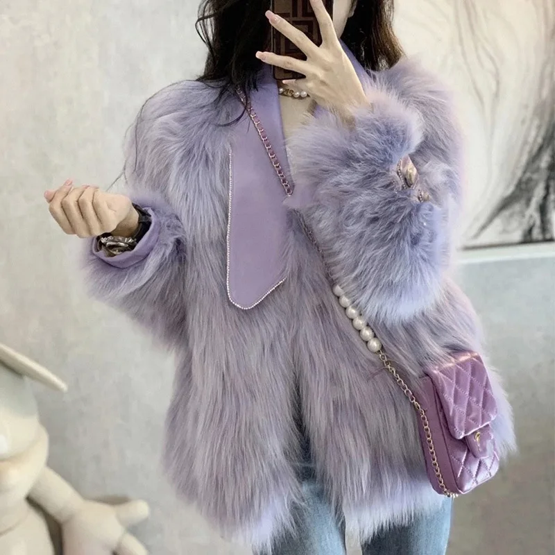 New Winter jacket women coat Imitation fox Fur splicing Artificial leather high quality Elegant purple faux fur coats women
New Winter jacket women coat Imitation fox Fur splicing Artificial leather high quality Elegant purple faux fur coats women