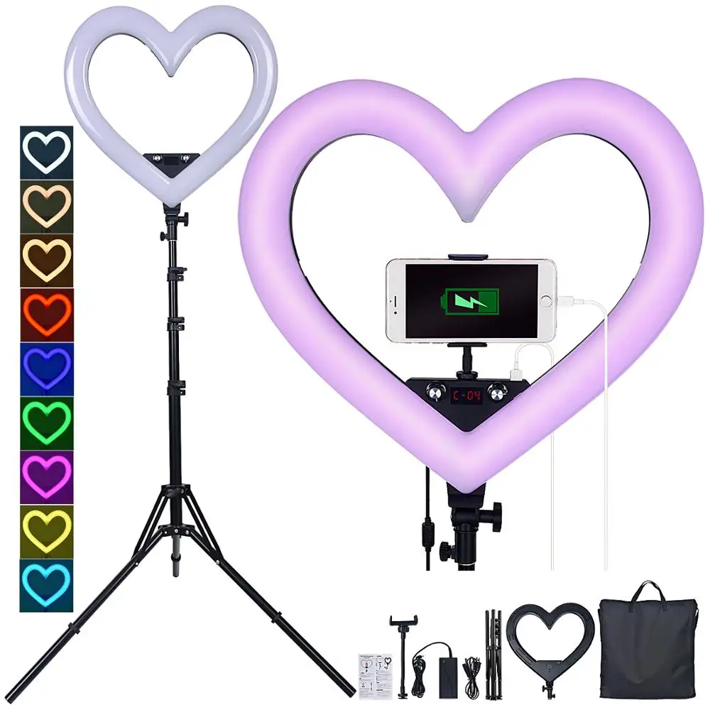 fosoto 19 inch Led RGB Ring Light Hearted-shape Ring lamp photography Lamp With Tripod Stand For Phone Tik Tok Makeup Studio
fosoto 19 inch Led RGB Ring Light Hearted-shape Ring lamp photography Lamp With Tripod Stand For Phone Tik Tok Makeup Studio