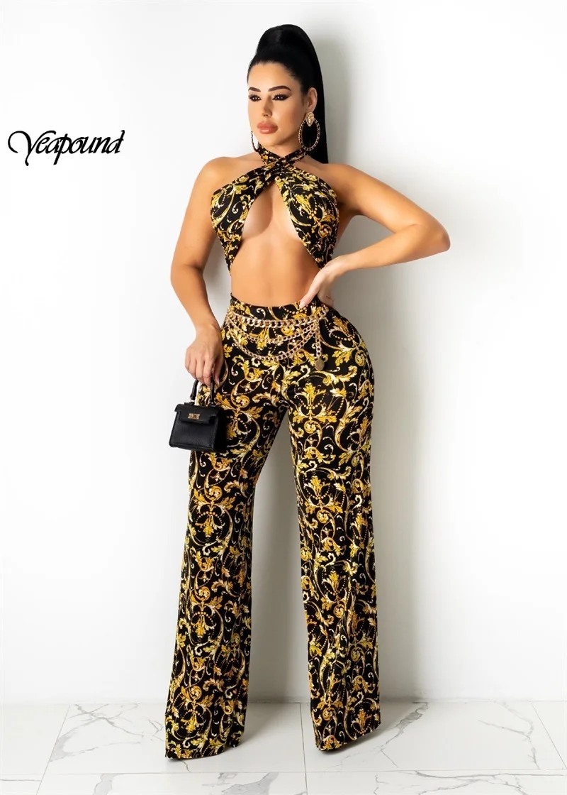 Women Sexy Halter Crop Top Loose Pants Bodycon Two Piece Set Backless Wide Leg 2 Piece Set Fashion Night Club Hollow Out Suit
Women Sexy Halter Crop Top Loose Pants Bodycon Two Piece Set Backless Wide Leg 2 Piece Set Fashion Night Club Hollow Out Suit