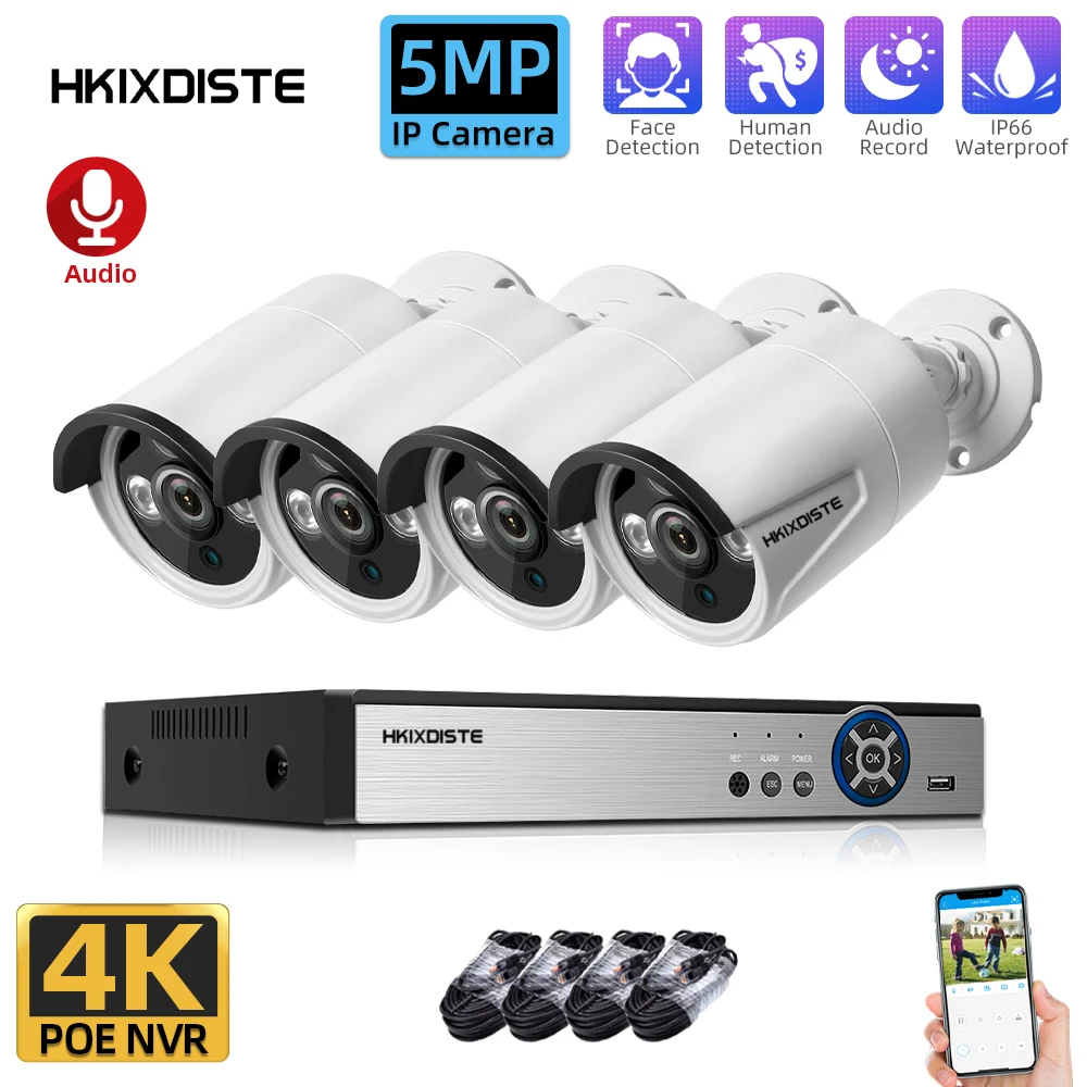 HKIXDISTE 4K 4CH Audio Record POE NVR 5MP Security Camera System Day/Night IR Outdoor Waterproof CCTV Video Surveillance NVR Set
HKIXDISTE 4K 4CH Audio Record POE NVR 5MP Security Camera System Day/Night IR Outdoor Waterproof CCTV Video Surveillance NVR Set