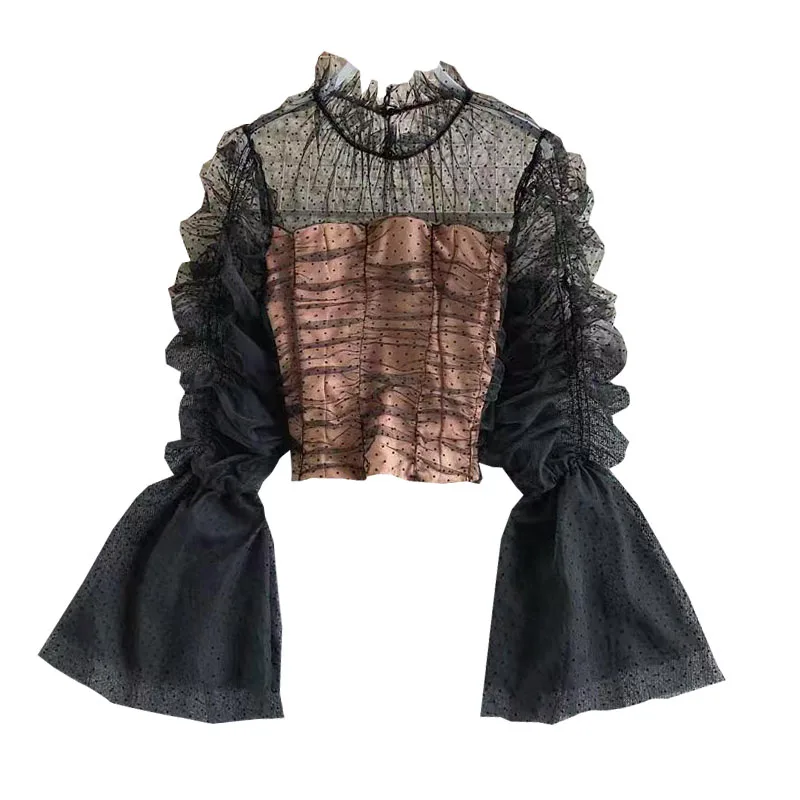 sweet and versatile, polka dot, flared sleeve, stand collar, net chiffon shirt, fashionable temperament, short top
sweet and versatile, polka dot, flared sleeve, stand collar, net chiffon shirt, fashionable temperament, short top