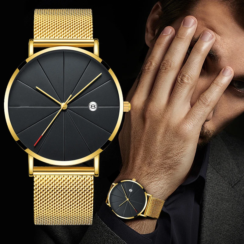 Luxury Fashion Business Watches Men Super Slim Watches Stainless Steel Mesh Belt Quartz Watches Gold Watches Men Gift 2020
Luxury Fashion Business Watches Men Super Slim Watches Stainless Steel Mesh Belt Quartz Watches Gold Watches Men Gift 2020