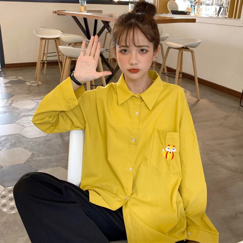 Women Blouses Long Sleeve New Arrival Autumn Fashion Top Fox animal Embroidery Cute Ladies Shirt Student Korean Clothing 
Women Blouses Long Sleeve New Arrival Autumn Fashion Top Fox animal Embroidery Cute Ladies Shirt Student Korean Clothing