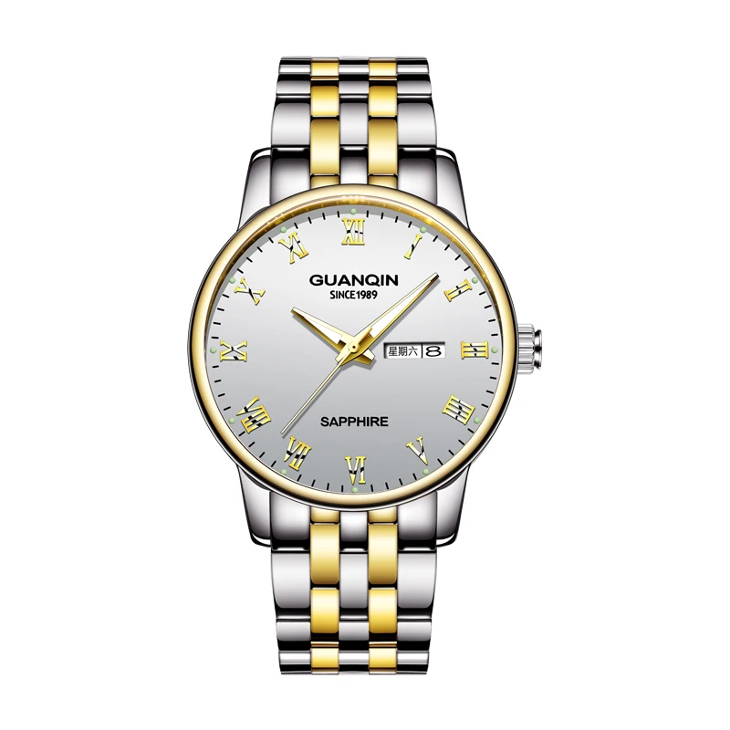 

2020 GUANQIN Quartz men's watch waterproof 50 dustproof Luminous simple fashion double calendar date week Mens Wristwatches