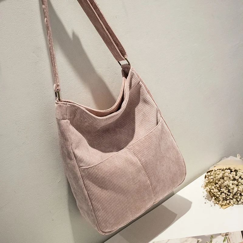 Women Stripe Corduroy Shoulder Bag Large Capacity Simple Vintage Canvas Messenger Bags Female Solid Soft Cloth Handbag Big Totes
Women Stripe Corduroy Shoulder Bag Large Capacity Simple Vintage Canvas Messenger Bags Female Solid Soft Cloth Handbag Big Totes