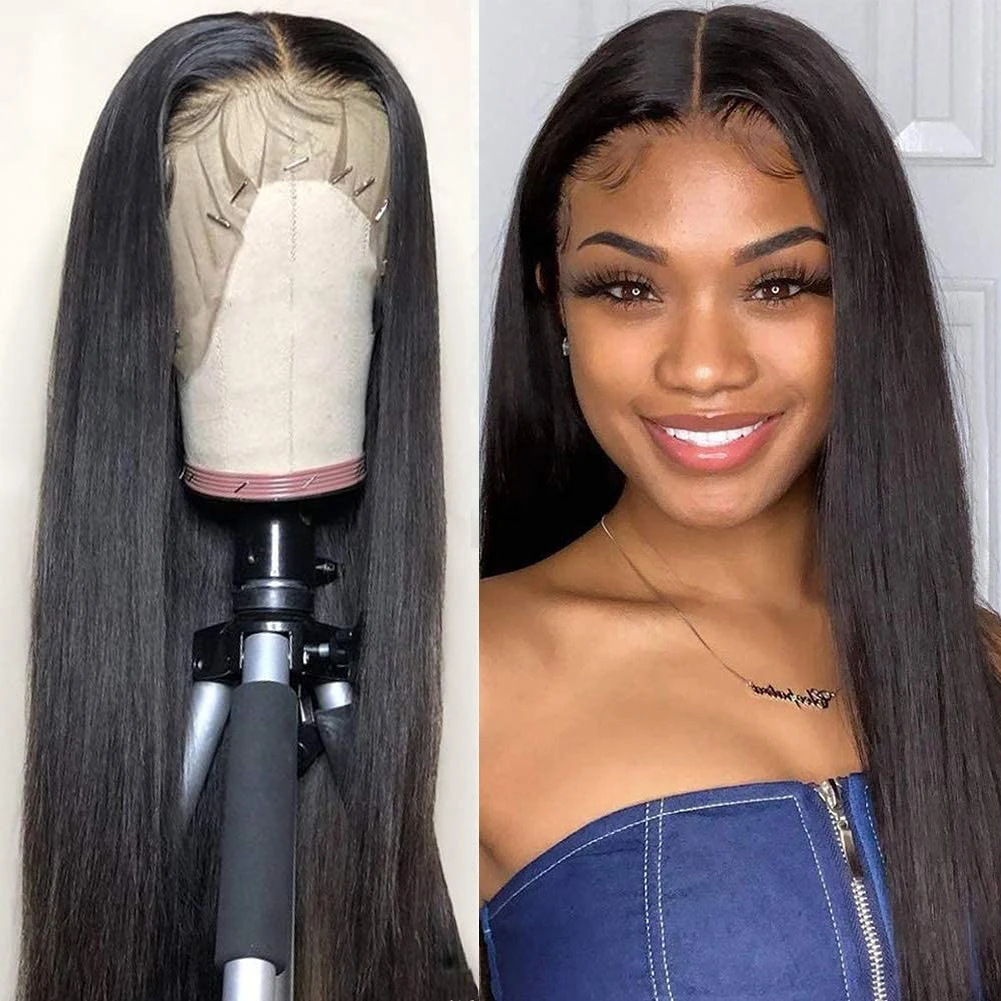 

AIMEYA Black Silky Straight Lace Wigs For Women Pre Plucked With Baby Hair 13x6 HD Transparent Lace Front Wig Glueless Remy Hair