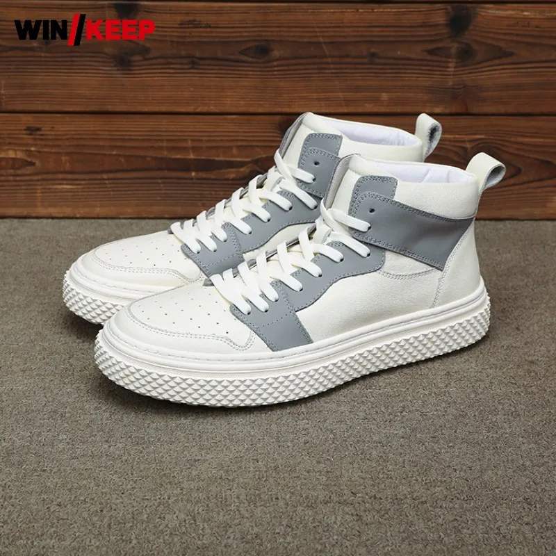 Mens Outdoor Sports Shoes High Top Genuine Leather Running Shoes Male Lace Up Thick Platform Jogging Sneakers Skateboard Shoes
Mens Outdoor Sports Shoes High Top Genuine Leather Running Shoes Male Lace Up Thick Platform Jogging Sneakers Skateboard Shoes