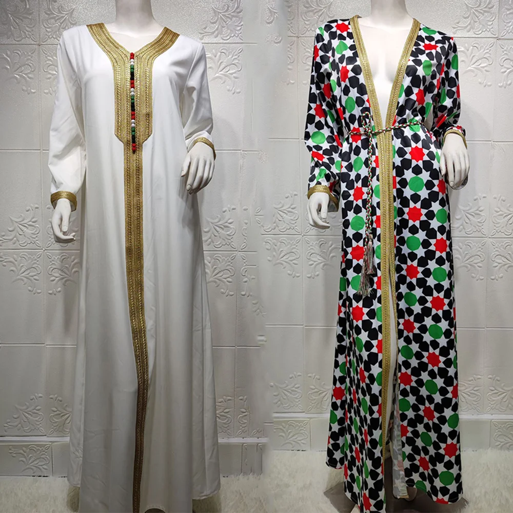 Eid Mubarak Fashion Muslim 2 Pieces Set Abaya For Women White Dubai Hijab Dress And Print Kimono Cardigan Arabic Turkish Islamic
Eid Mubarak Fashion Muslim 2 Pieces Set Abaya For Women White Dubai Hijab Dress And Print Kimono Cardigan Arabic Turkish Islamic