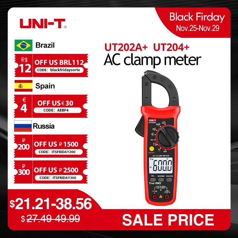 UNI-T UT202A+ UT204+ Digital Clamp Meter AC DC Current 600A Multimeter Voltage Ohm Temp Capacitance Hz NCV Tester Ammeter
UNI-T UT202A+ UT204+ Digital Clamp Meter AC DC Current 600A Multimeter Voltage Ohm Temp Capacitance Hz NCV Tester Ammeter