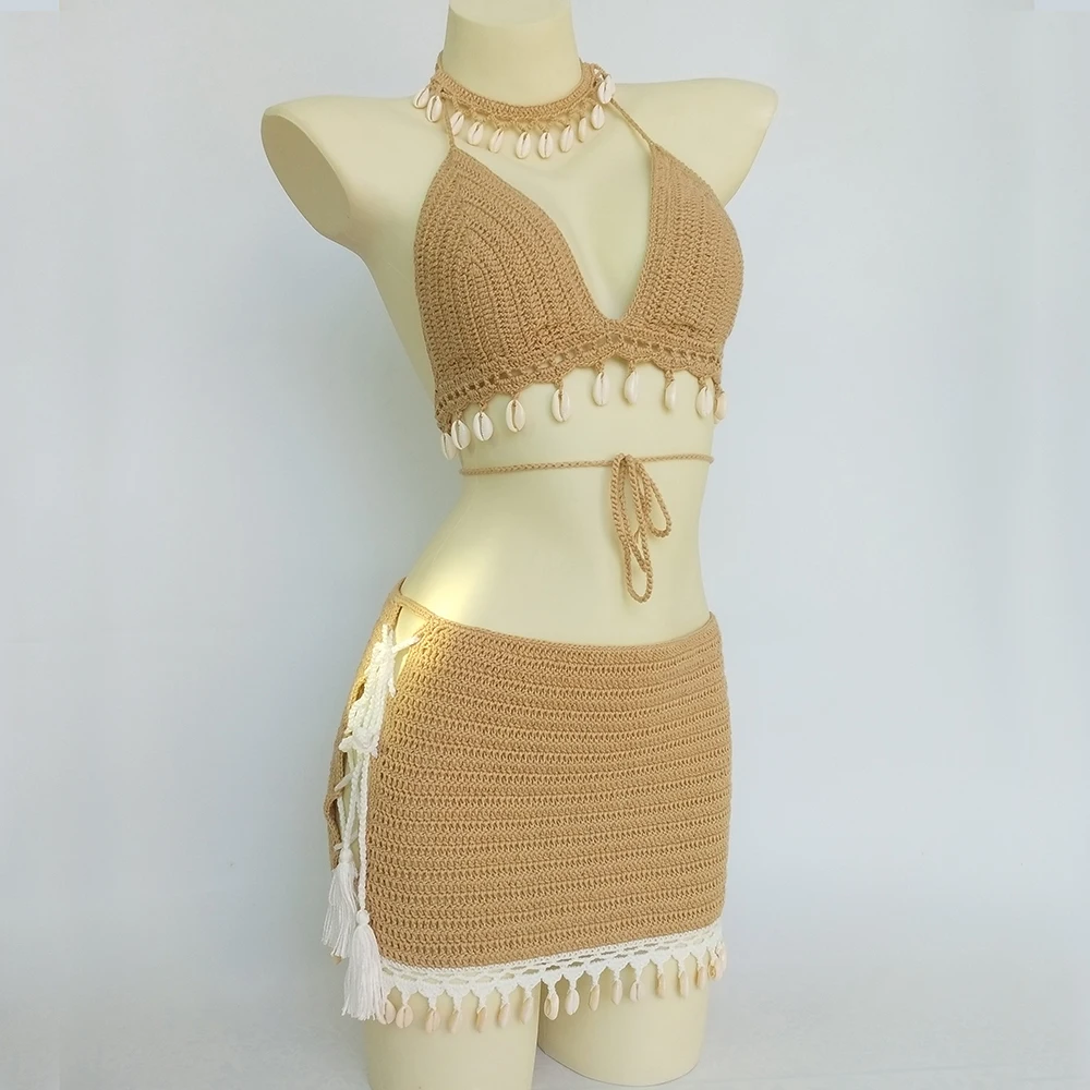 3pcs Bikini Set Woman Crochet Shell Tassel Bikini Top And Seashell Ankle Chain Sexy Beach Skirt Lace See Through Slim Mini Skirt
3pcs Bikini Set Woman Crochet Shell Tassel Bikini Top And Seashell Ankle Chain Sexy Beach Skirt Lace See Through Slim Mini Skirt