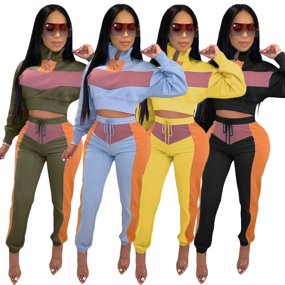 Women 2 Pcs Tracksuit Sets, Color Block High Neck Long Sleeve Crop Top + Elastic Waist Pant Fitness Clothes 2020 New Hot S-XXL
Women 2 Pcs Tracksuit Sets, Color Block High Neck Long Sleeve Crop Top + Elastic Waist Pant Fitness Clothes 2020 New Hot S-XXL