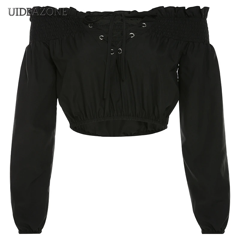 UIDEAZONE Gothic Slash Neck Women Shirts Lantern Sleeve Crop Blouse Goth Fashion Ladies Blouses 2021 Autumn Streetwear Blouse 
UIDEAZONE Gothic Slash Neck Women Shirts Lantern Sleeve Crop Blouse Goth Fashion Ladies Blouses 2021 Autumn Streetwear Blouse