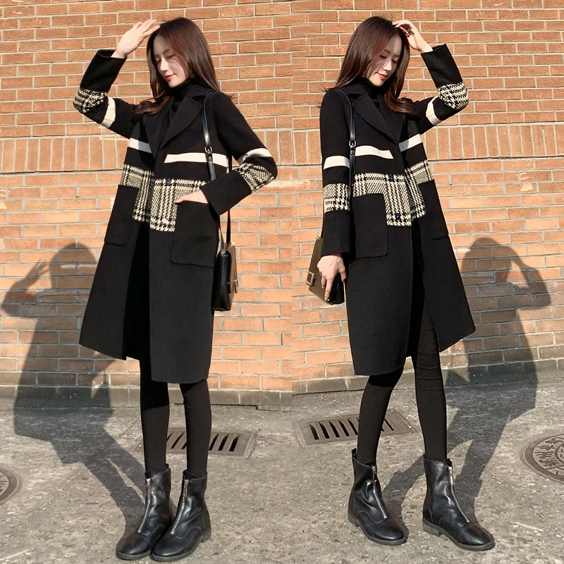 Women's Long Winter Trench Outerwear Chic Spliced Lattice Turn-Down Collar Covered Button Fashion Female Woolen Coat Women
Women's Long Winter Trench Outerwear Chic Spliced Lattice Turn-Down Collar Covered Button Fashion Female Woolen Coat Women