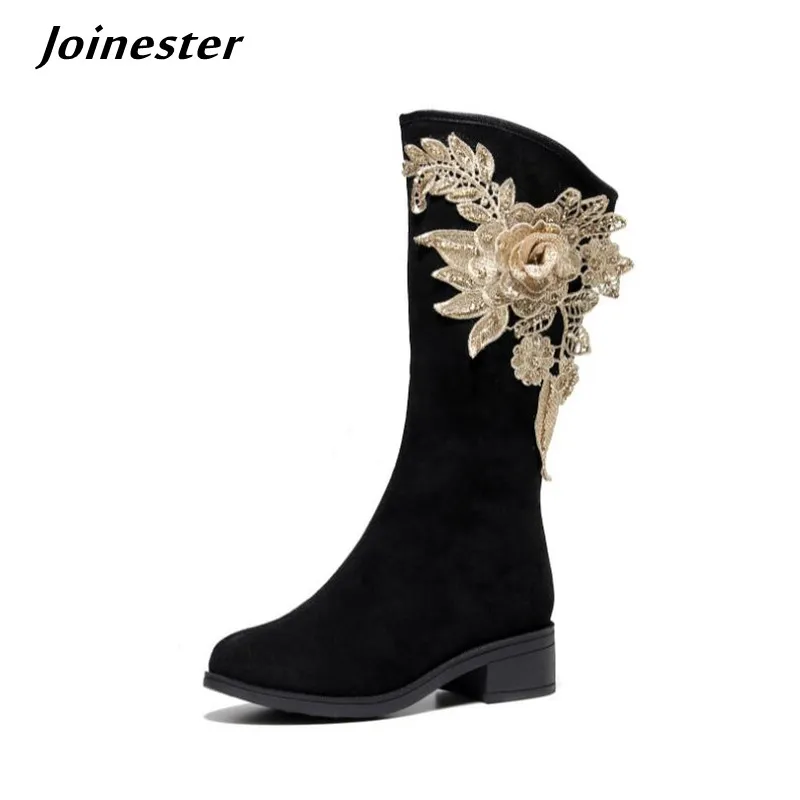 Chunky Heel Faux Suede Women Mid Calf Boots Winter Long Booties for Female Ethnic Appliques Fashion Shoes Round Toe Riding Boot
Chunky Heel Faux Suede Women Mid Calf Boots Winter Long Booties for Female Ethnic Appliques Fashion Shoes Round Toe Riding Boot