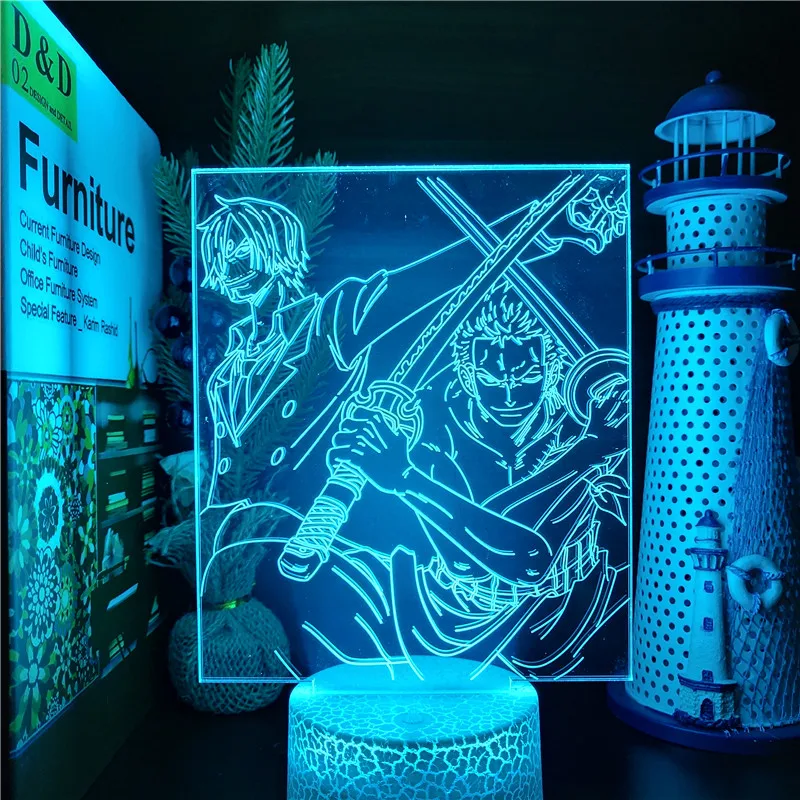 Слитная 3D Светодиодная аниме лампа Sanji Zoro ночники 7 меняющихся цветов Led для