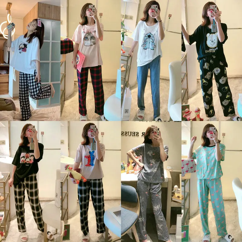 Pajamas Female Summer Cotton Short-Sleeved Trousers 2 Sets Korean Fresh Student Home Service Women Spring Suits Loose Nighties
Pajamas Female Summer Cotton Short-Sleeved Trousers 2 Sets Korean Fresh Student Home Service Women Spring Suits Loose Nighties