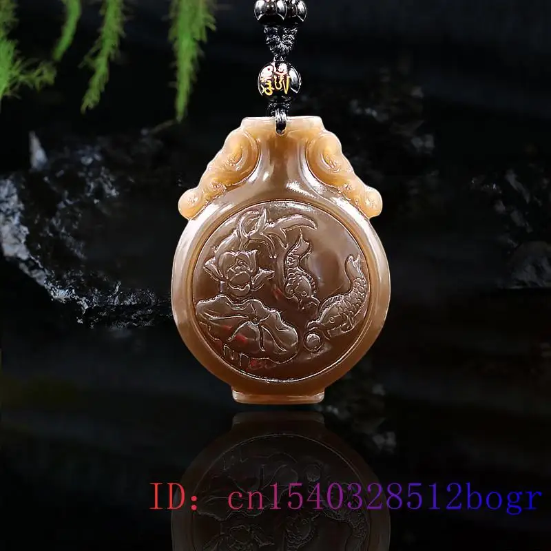 

Brown Jade Vase Pendant Women Fashion Necklace Carp Carved Jadeite Jewelry Gifts Charm Amulet Natural Gemstone Chinese