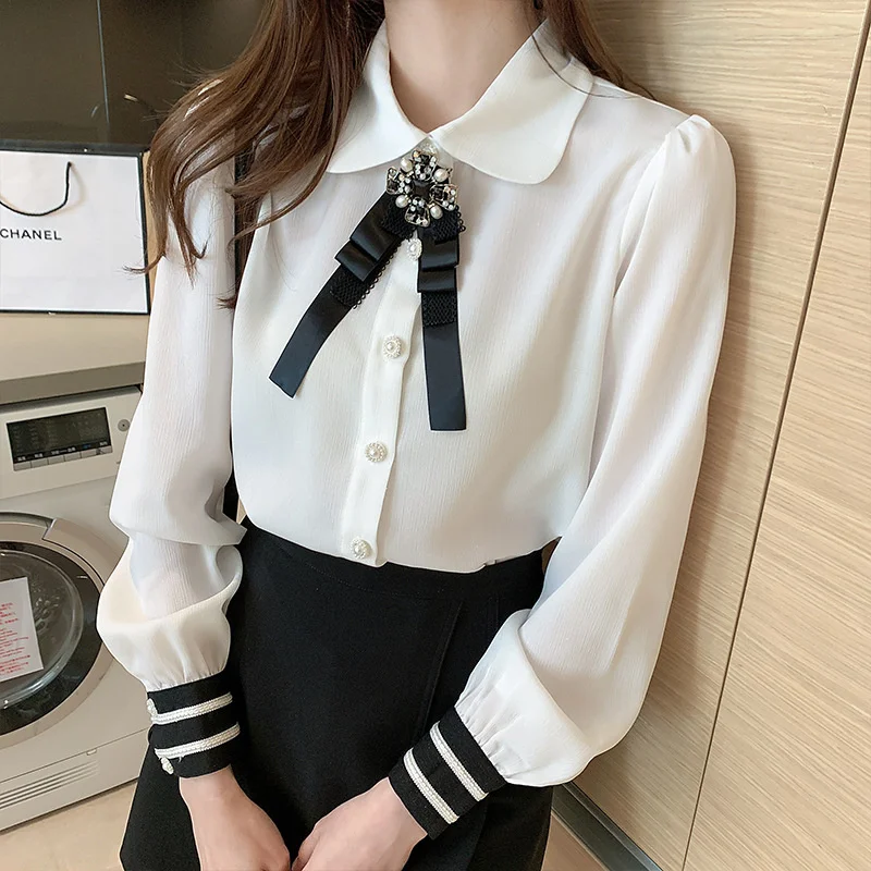 #4964 Basic Chiffon Shirt Women Doll Collar Casual White Office Women Shirts Long Sleeves Spring Autumn Shirt Single Breasted
#4964 Basic Chiffon Shirt Women Doll Collar Casual White Office Women Shirts Long Sleeves Spring Autumn Shirt Single Breasted