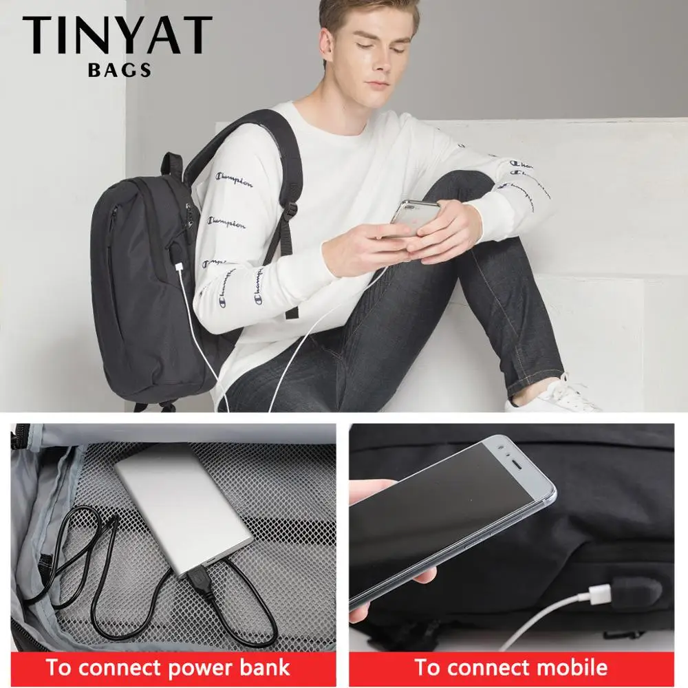 рюкзак мужской Мужской для ноутбука с USB портом TINYAT диагональю 15 6 дюймов