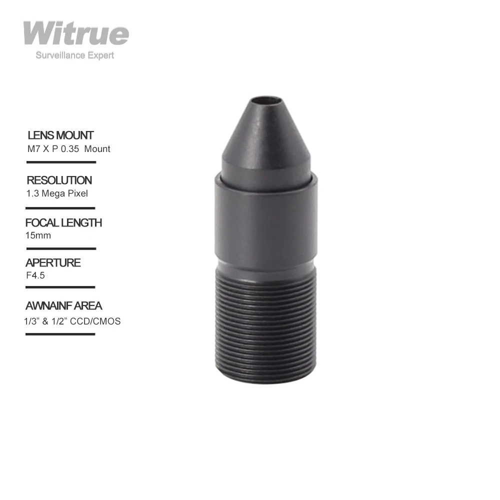 Witrue Pinhole camera Lens 15mm M7 X P0.35 Mount 1.3 Megapixel 1/3" F4.5 for Mini CCTV Security Cameras
Witrue Pinhole camera Lens 15mm M7 X P0.35 Mount 1.3 Megapixel 1/3" F4.5 for Mini CCTV Security Cameras