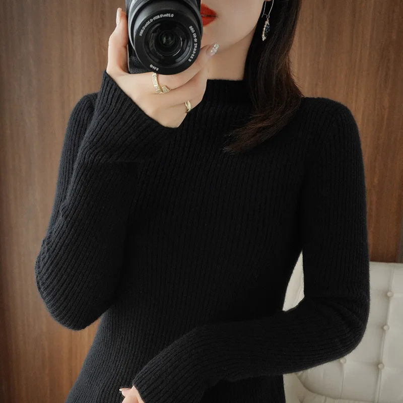 Half-high neck pullover women's fall/winter 2021 long-sleeved long-sleeved bottoming shirt black
Half-high neck pullover women's fall/winter 2021 long-sleeved long-sleeved bottoming shirt black
