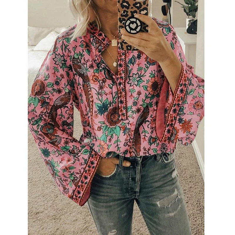 Plus Size Spring Autumn Chic Women Blouses Peacock Floral Print Long Sleeve Shirts Casual V-Neck Loose Lady Blouse Tops Female
Plus Size Spring Autumn Chic Women Blouses Peacock Floral Print Long Sleeve Shirts Casual V-Neck Loose Lady Blouse Tops Female