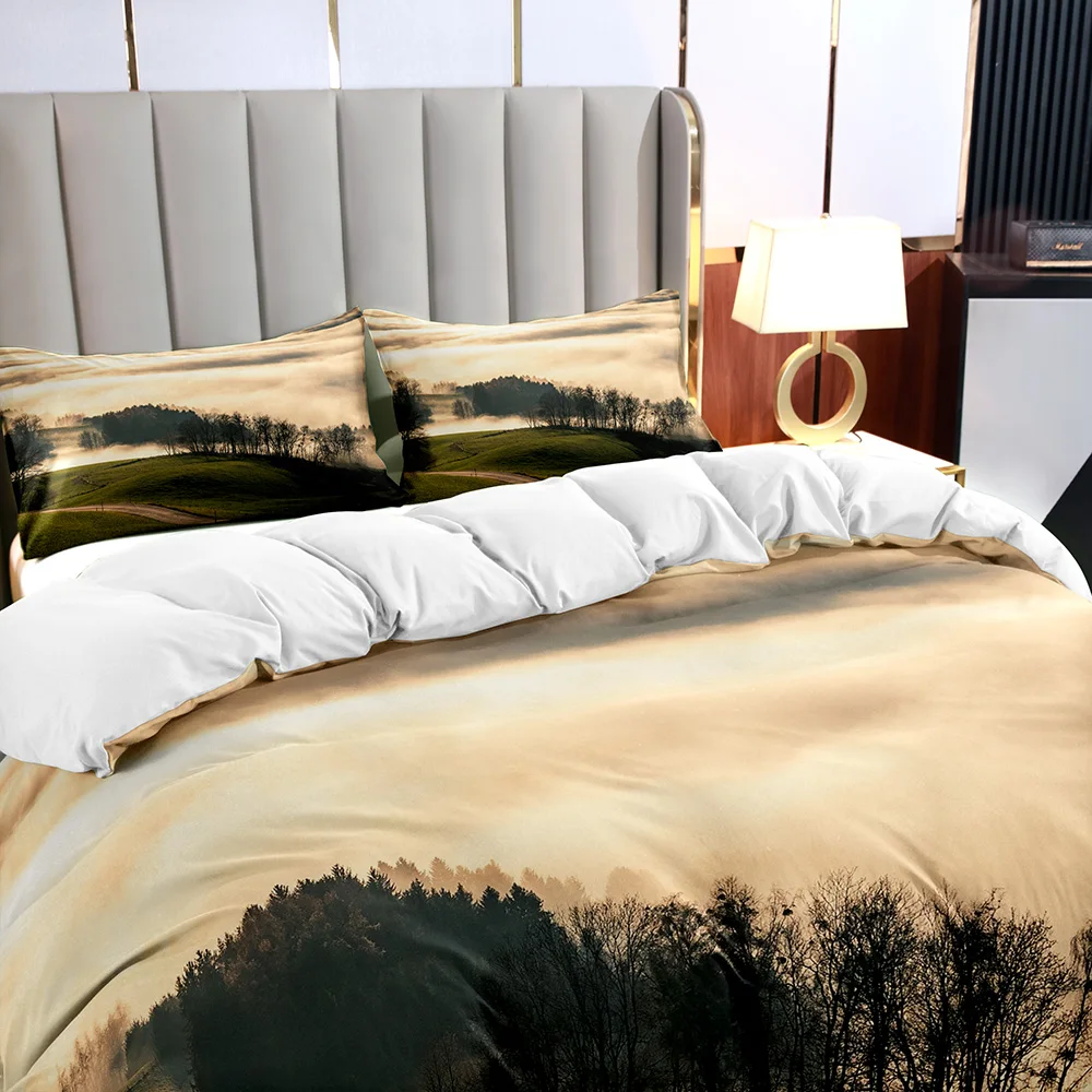 Comforter Cover Sets Green Mountain Mist Cloud Duvet for Kids Teens Adults Microfiber Soft Quilt Corner Ties Zipper | Дом и сад