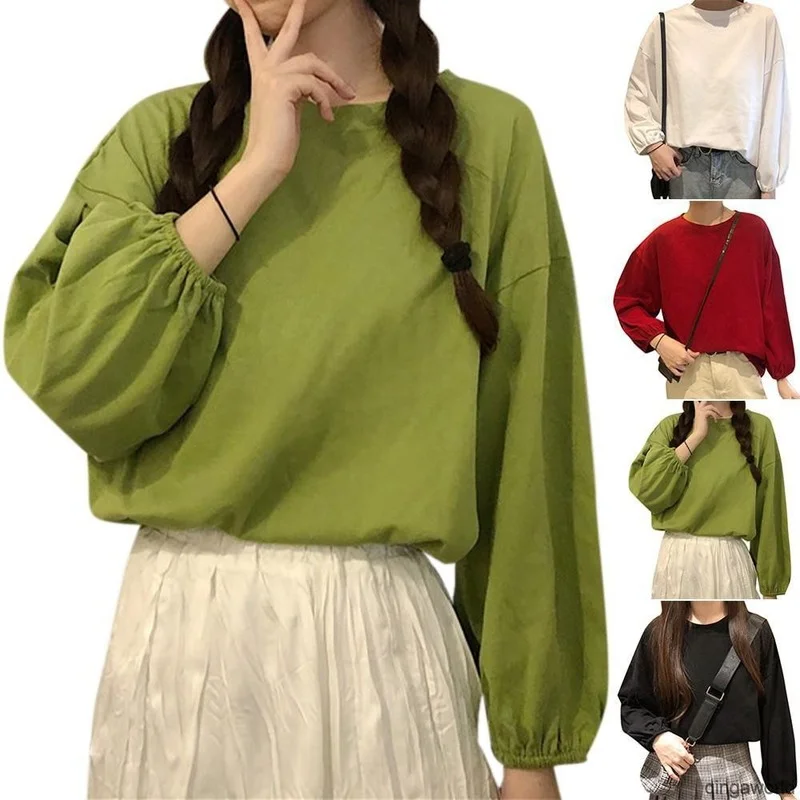 Women Candy Color Korean Lantern Sleeve T-shirt Cotton Loose Casual Plain Oversize Autumn Fashion Soft Tees 
Women Candy Color Korean Lantern Sleeve T-shirt Cotton Loose Casual Plain Oversize Autumn Fashion Soft Tees