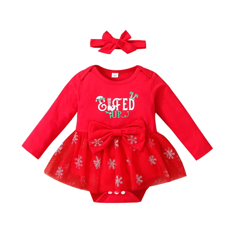 2 Pcs Newborn Christmas Outfits, Baby Girls Printed Long Sleeve Round Neck Mesh Bodysuit with Bow + Solid Color Headband
2 Pcs Newborn Christmas Outfits, Baby Girls Printed Long Sleeve Round Neck Mesh Bodysuit with Bow + Solid Color Headband